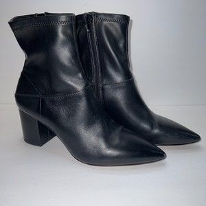 ANN TAYLOR Leather Black Block Pointed Heel Ankle Bootie Size 7